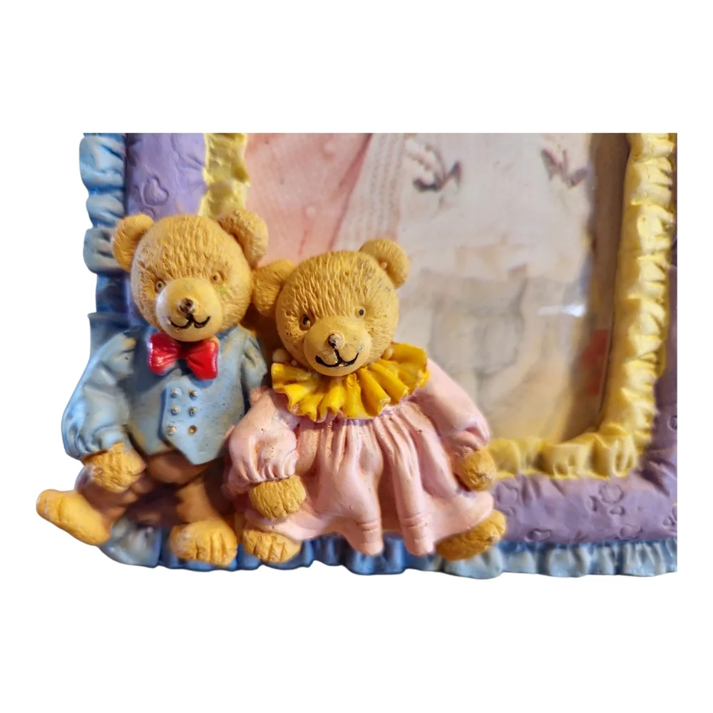 Vintage 90s Teddy Bear Bow Picture Frame‎ Cottagecore Nursery Coquette